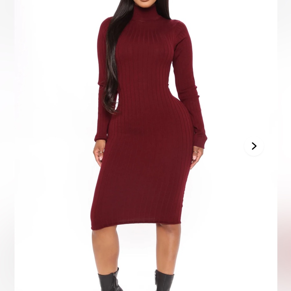 Fashion Nova Elegant Burgundy Knit Dress